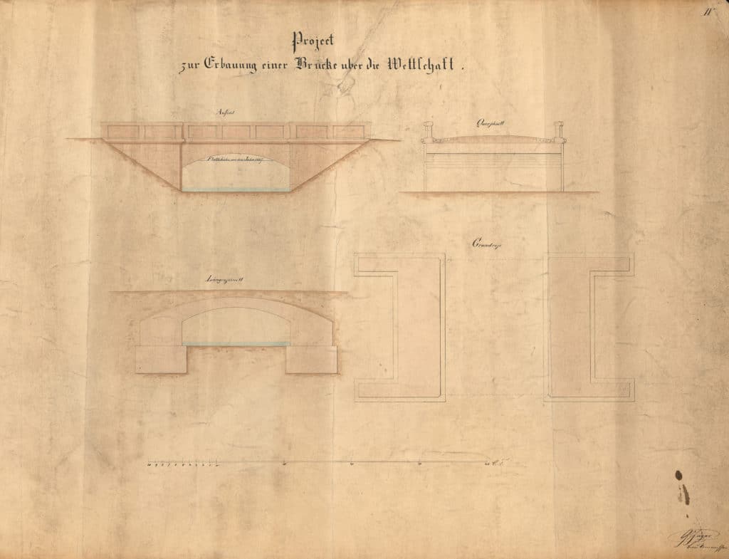 Project zur Erbauung einer Brücke über die Wettschaft (1868) (HStAM, Best. Karten, Nr. P II 11990)