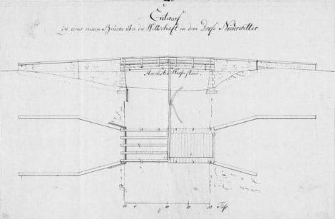 "Entwurf zu einer neuen Brücke über die Wettschaft in dem Dorfe Niederwetter" (aus: HStAM Best. 75, Nr. 3050, Sicherheitsverfilmung)