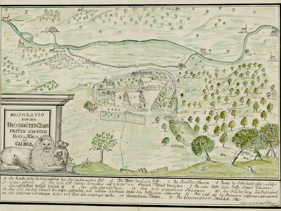 "Delineatio von der Universitæt=Giesen freyen Closter-Hoff und Wald zu Caldern" 1722, HStAM, Karten, P II 17198